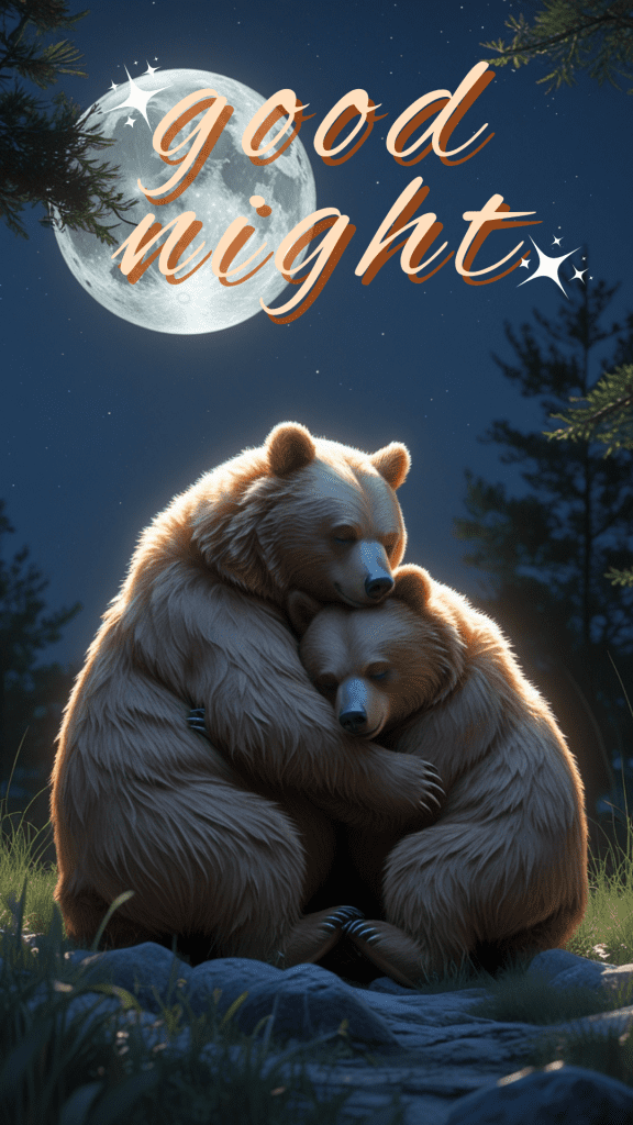 A very cute good night image of a bear couple, hugging each other - a cute good night picture 