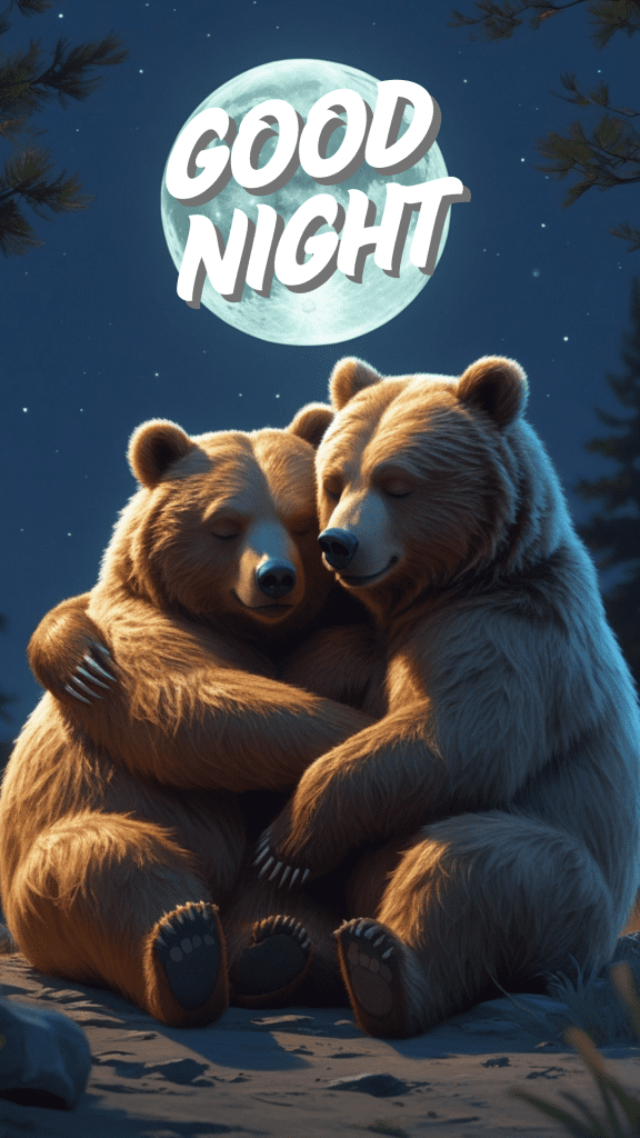 A very cute good night image of a bear couple, hugging each other - a cute good night picture