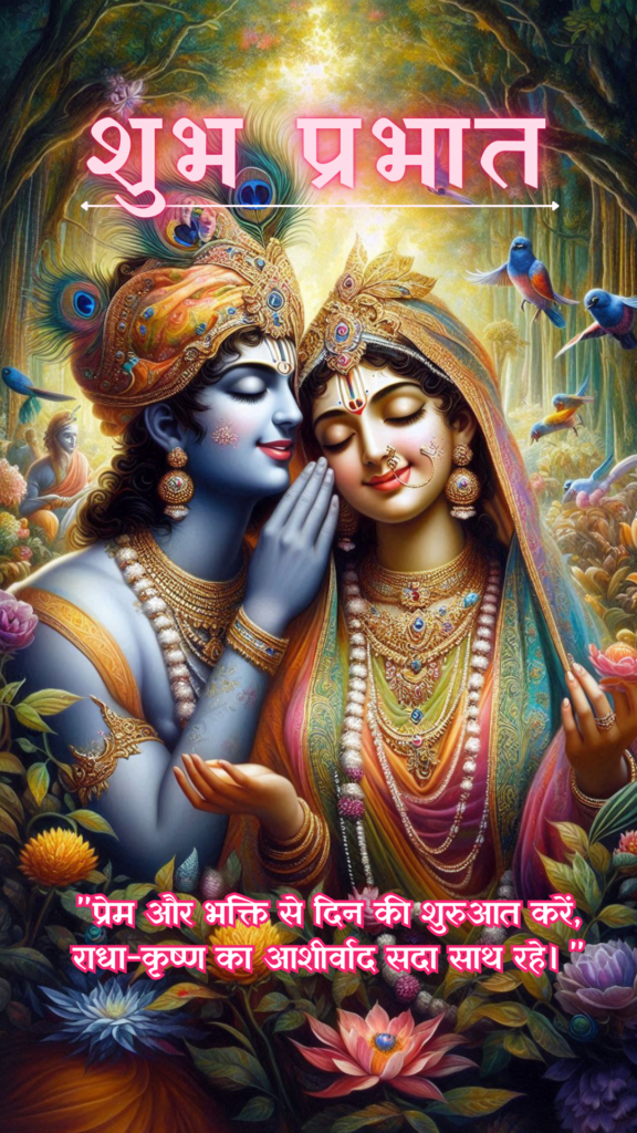Radha krishna good morning images - Lord Krishna saying something in radha's ears.
