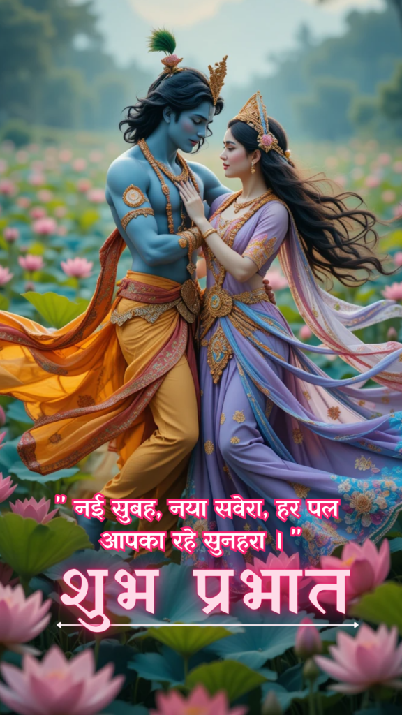 Radha krishna good morning images - This image showcases a divine love of Lord Krishna and Radha.