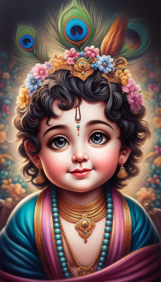 iphone krishna wallpaper -Lord Krishna's beautiful big eyes showing love. he is adorned with a peacock feather crown.
