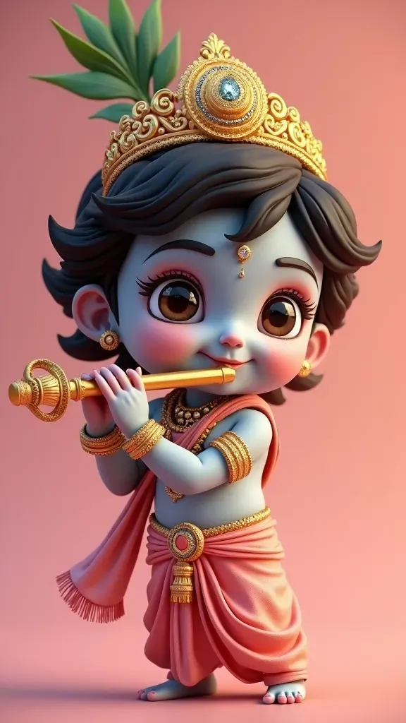 iphone krishna wallpaper -Young krishna standing and playing flute.