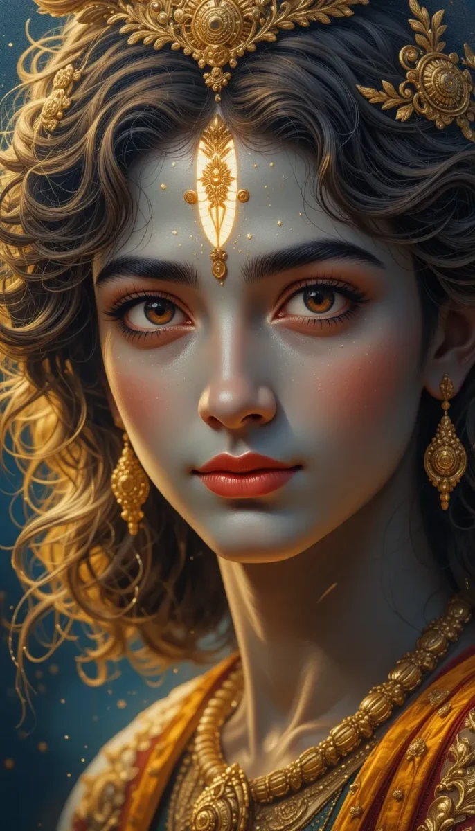 iphone krishna wallpaper - lord krishna with charismatic face adorned with gold ornaments
