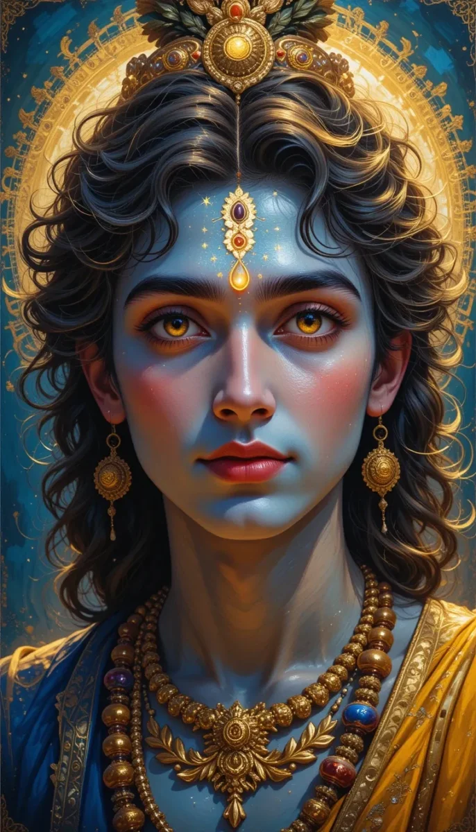 iphone krishna wallpaper - lord krishna with charismatic face adorned with gold ornaments, is wearing yellow dhoti