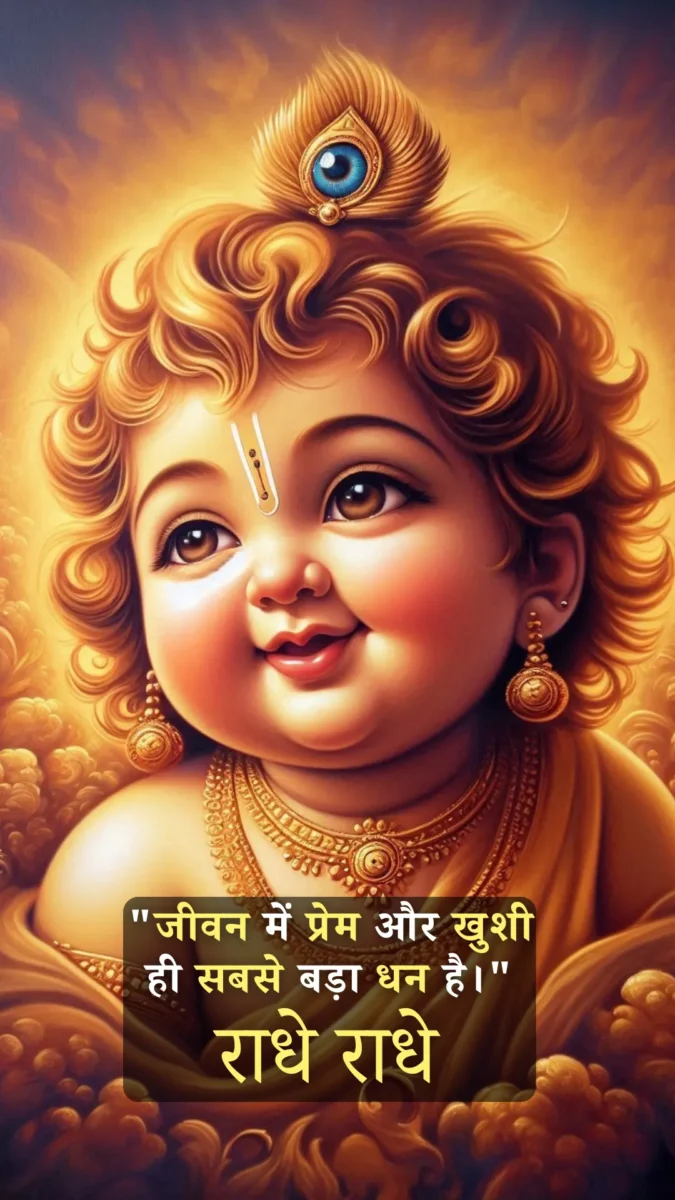 krishna wallpaper HD download - cute little baby krishna with chubby face, big eyes adorned with peacock feather crown