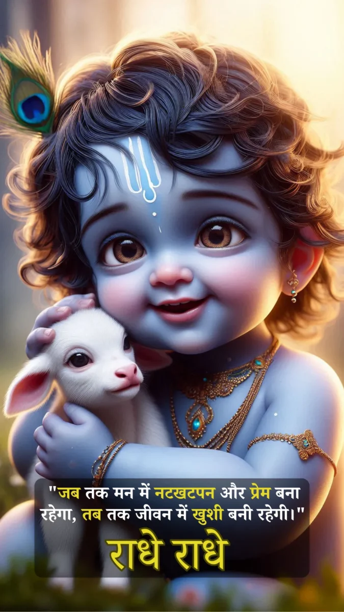 krishna wallpaper HD download -cute little krishna is playing with small calf.