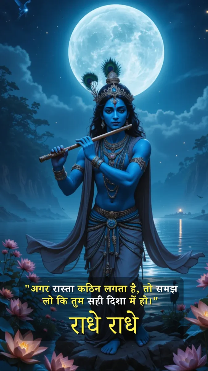 krishna wallpaper HD download - krishna standing on the bank of river yamuna and playing flute in full moon night