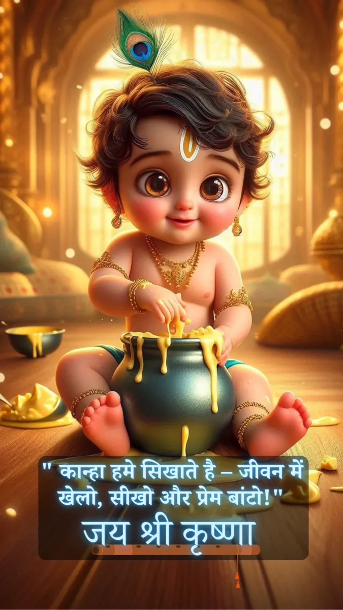 krishna wallpaper HD download - little krishna with beautiful eyes and cute face is eating makhan