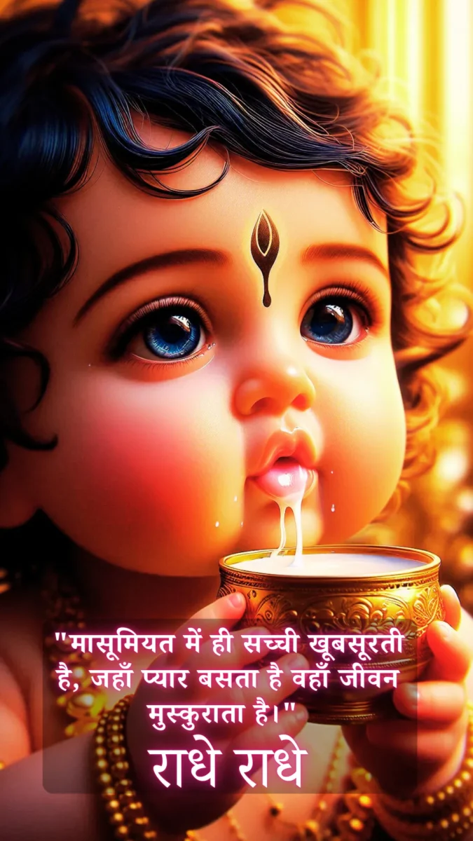 krishna wallpaper HD download - little krishna with cute face is drinking milk