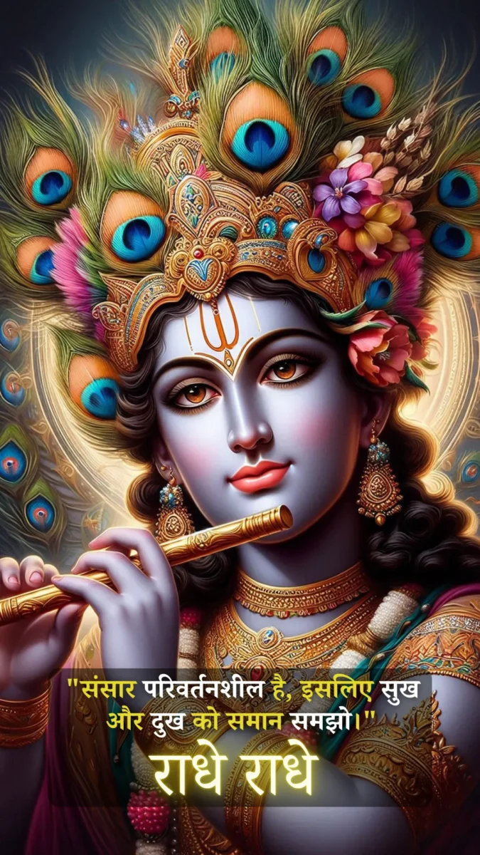 krishna wallpaper HD download - lord krishna adorned with peacock feather crown, is playing flute