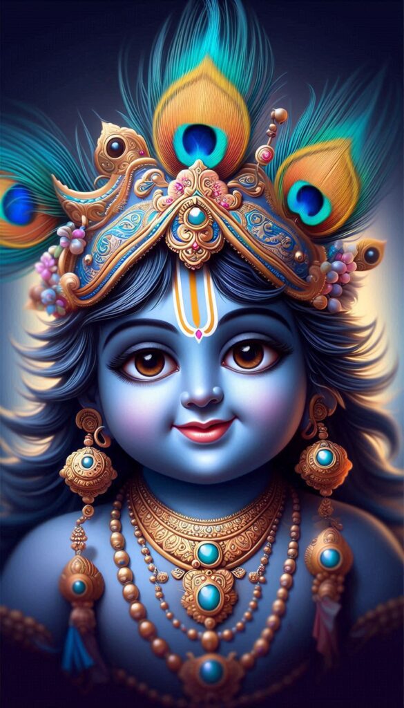 lord radha krishna wallpaper - Cute little krishna adorned with peacock feather crown.