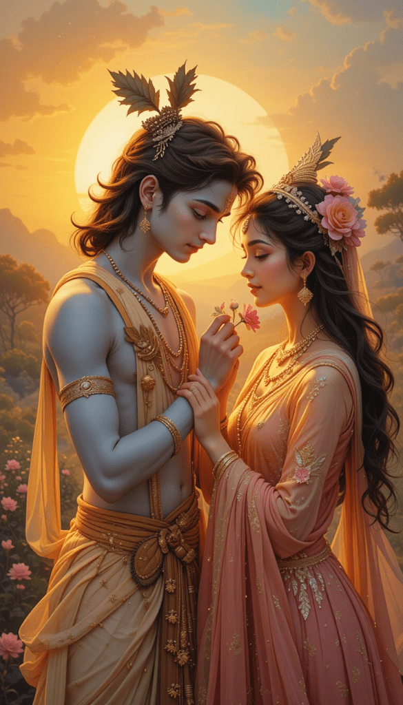 lord radha krishna wallpaper - Krishna giving flower to radha.