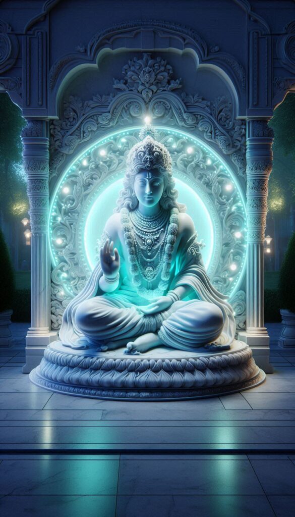lord radha krishna wallpaper -Lord Krishna sitting in meditative pose and giving blessings.
