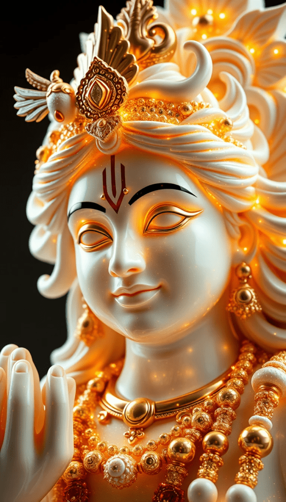 lord radha krishna wallpaper -Lord Krishna yellow light image who is adorned with golden ornaments.