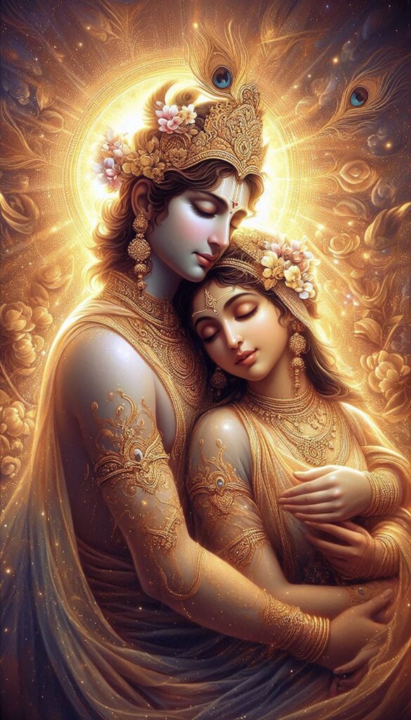 lord radha krishna wallpaper - Lord Radha Krishna are in a serene pose showcasing their divine love.