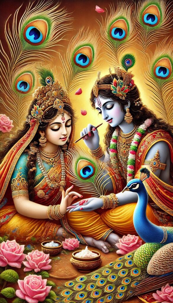 lord radha krishna wallpaper -Lord radha krishna are sitting and talking to each other.