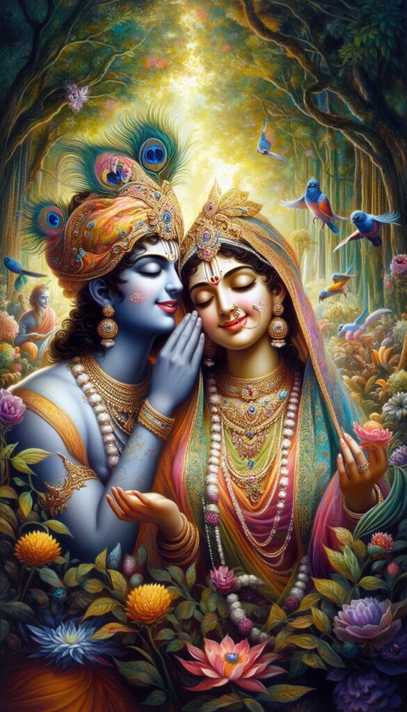 lord radha krishna wallpaper - Lord radha krishna are sitting in flower garden.