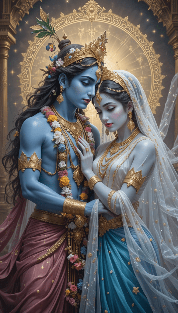 lord radha krishna wallpaper -Lord radha krishna in serene pose holding each other.