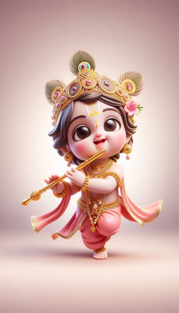 lord radha krishna wallpaper - Young krishna dancing and playing flute. he is adorned with gold crown.