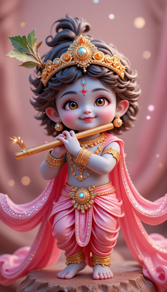 lord radha krishna wallpaper - Young krishna standing & wearing pink dhoti.