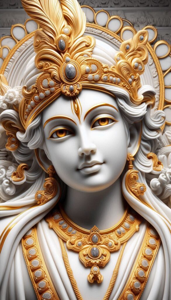 lord radha krishna wallpaper - beautiful white statue of Lord Krishna wearing gold ornaments.