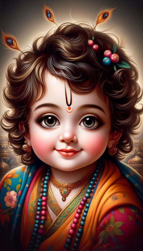 lord radha krishna wallpaper - cute little Krishna with big charismatic eyes and smiling face.