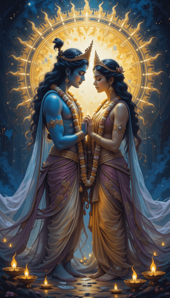 lord radha krishna wallpaper - lord radha krishna holding each others hand and standing.