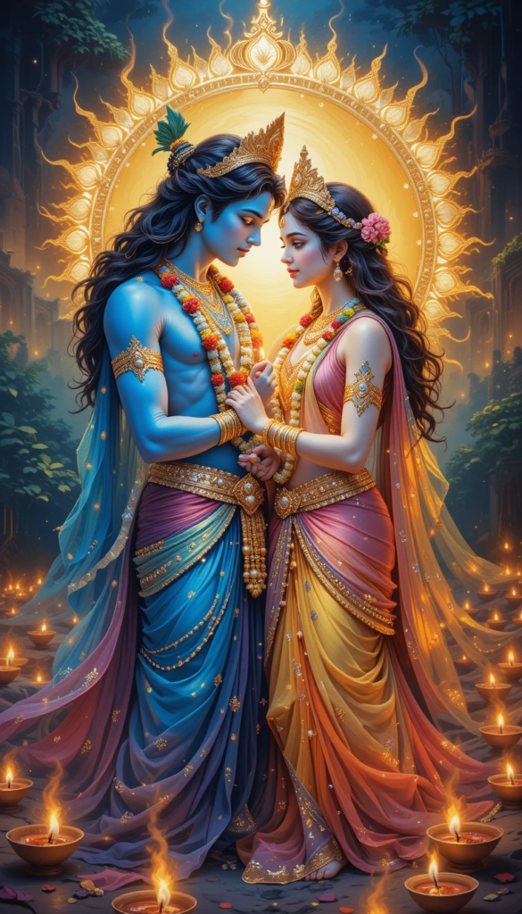lord radha krishna wallpaper - lord radha krishna standing and holding each other.
